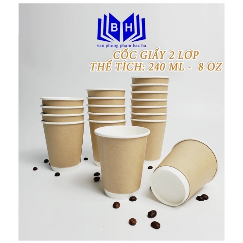 Ly Giấy Kraft 2 Lớp 240ml (8oz) – Cốc Giấy Cafe Nóng Nhập Khẩu Hàn Quốc Cao Cấp
