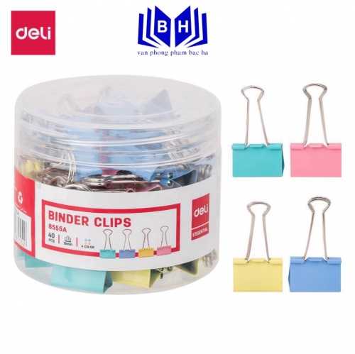 Hộp Kẹp Sắt Màu Deli E8555A 19mm – Kẹp Bướm Màu 40 Cái/Hộp Tiện Lợi Cho Văn Phòng Và Học Tập